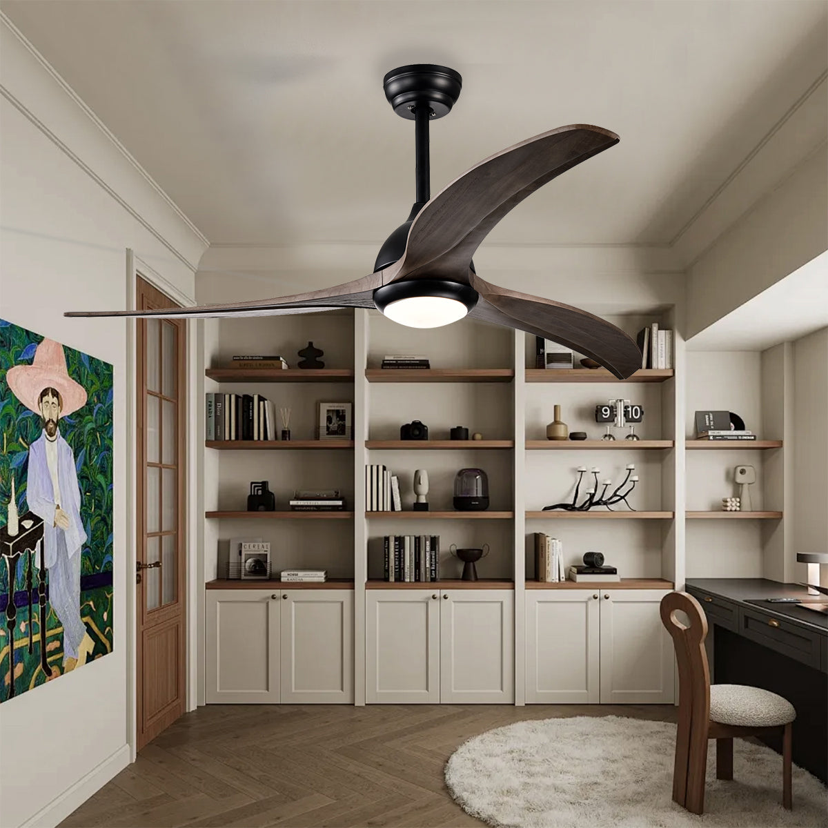 52 in. Integrated LED Indoor Ceiling Fan with Light and Remote 6-Speed DC Motor with 3 Wooden Blades