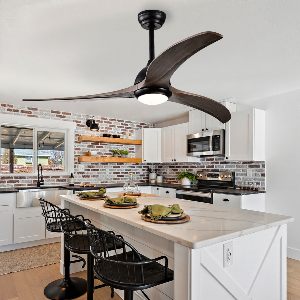 52 in. Integrated LED Indoor Ceiling Fan with Light and Remote 6-Speed DC Motor with 3 Wooden Blades