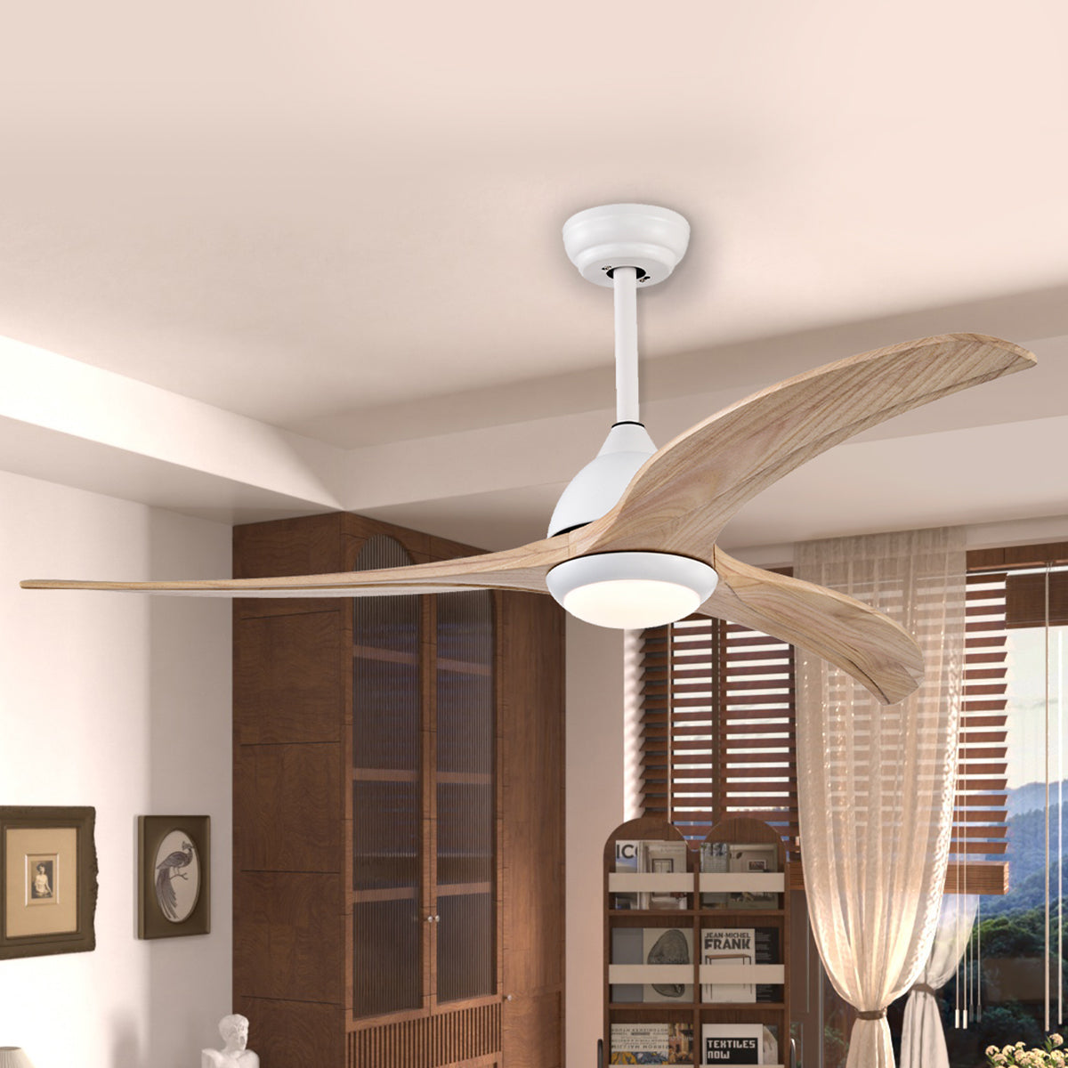 52 in. Integrated LED Indoor Ceiling Fan with Light and Remote 6-Speed DC Motor with 3 Wooden Blades