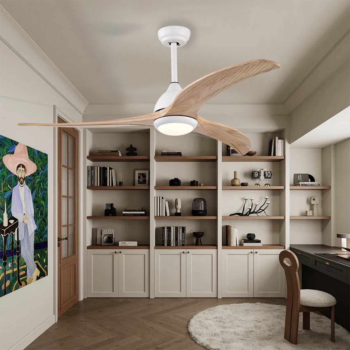 52 in. Integrated LED Indoor Ceiling Fan with Light and Remote 6-Speed DC Motor with 3 Wooden Blades