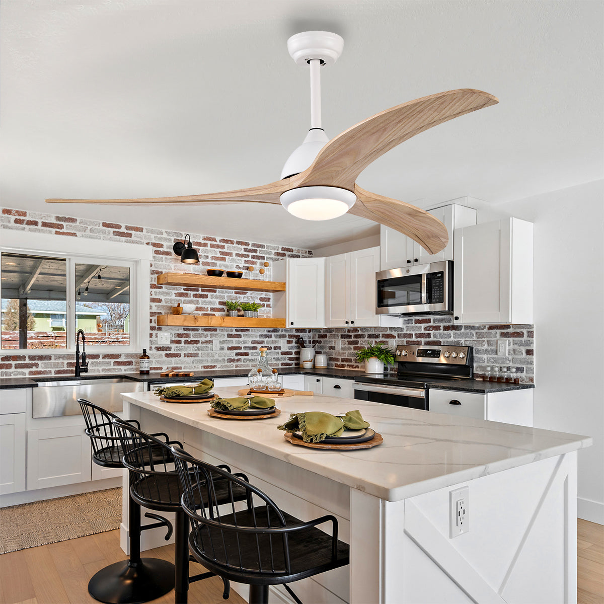 52 in. Integrated LED Indoor Ceiling Fan with Light and Remote 6-Speed DC Motor with 3 Wooden Blades