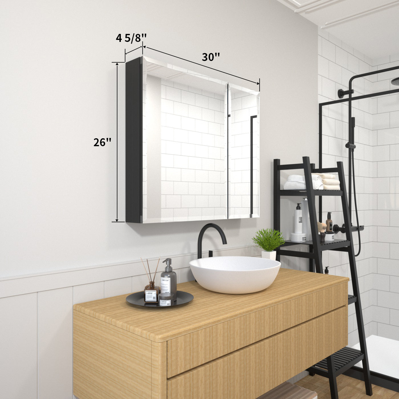 TaiMei 30 in. x 26 in. Frameless Recessed or Surface-Mount Beveled Double Mirror Bathroom Medicine Cabinet