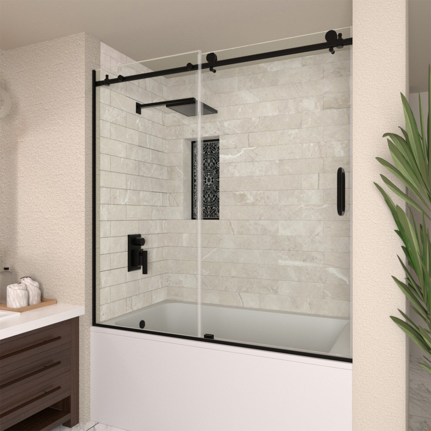 TaiMei 60 in. W x 60 in. H Sliding Semi Frameless Shower Door