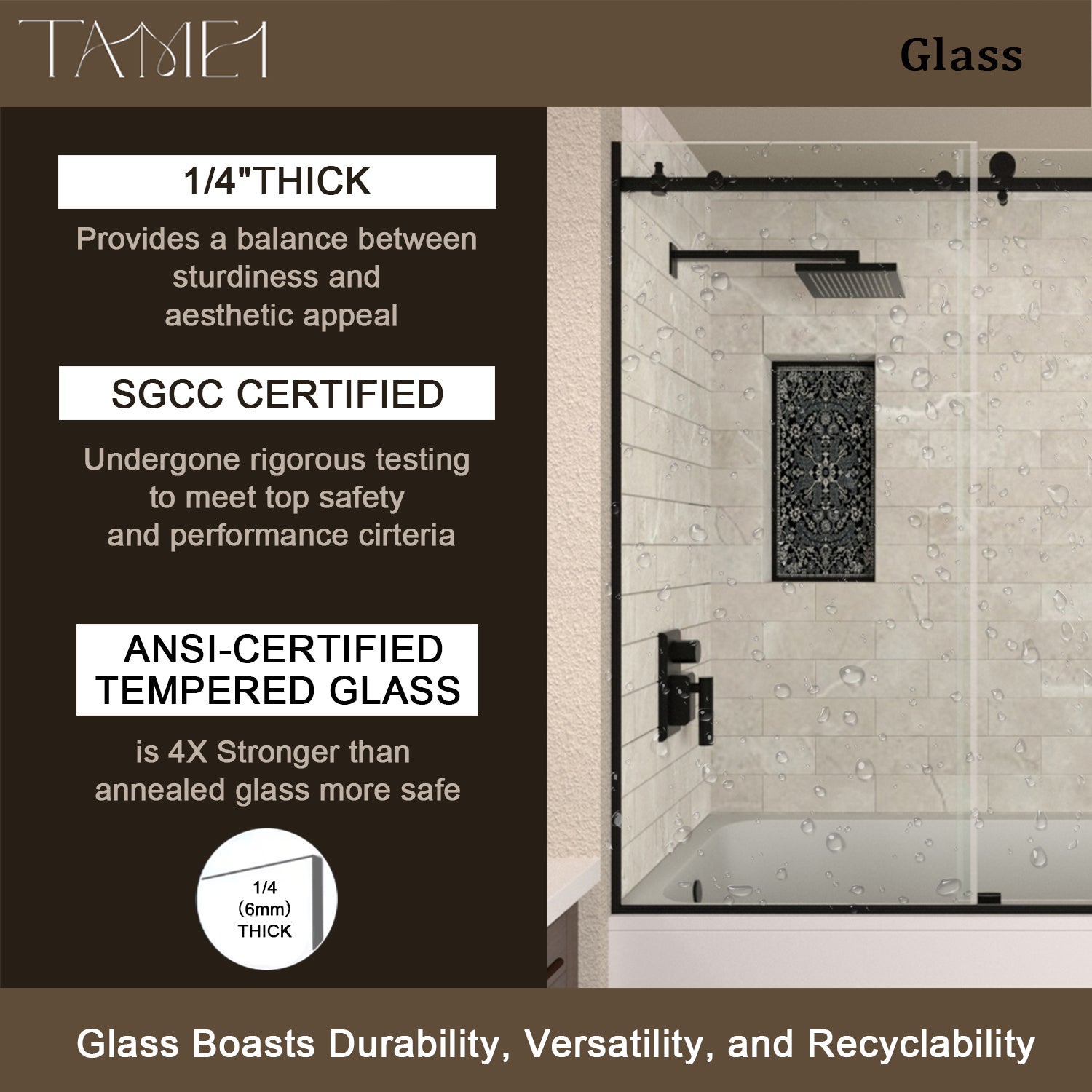 TaiMei 60 in. W x 60 in. H Sliding Semi Frameless Shower Door