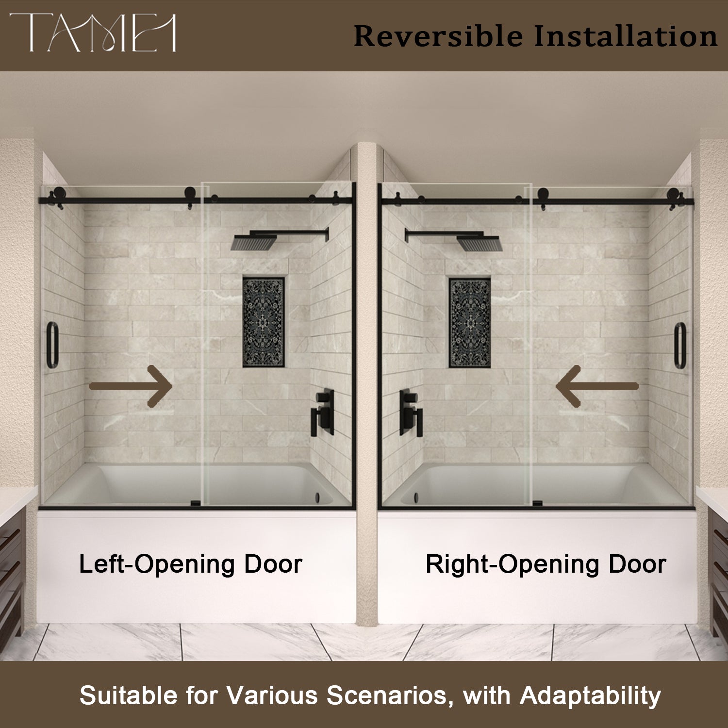 TaiMei 60 in. W x 60 in. H Sliding Semi Frameless Shower Door