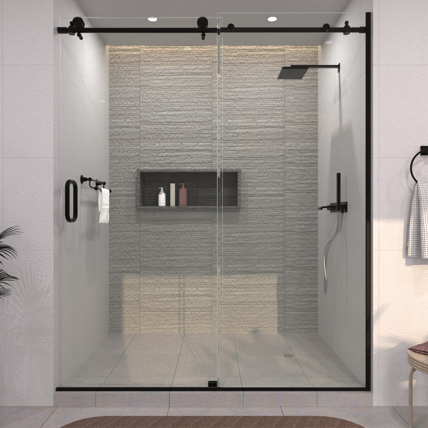 TaiMei 60 in. W x 76 in. H Sliding Semi-Frameless Shower Door with Clear Glass