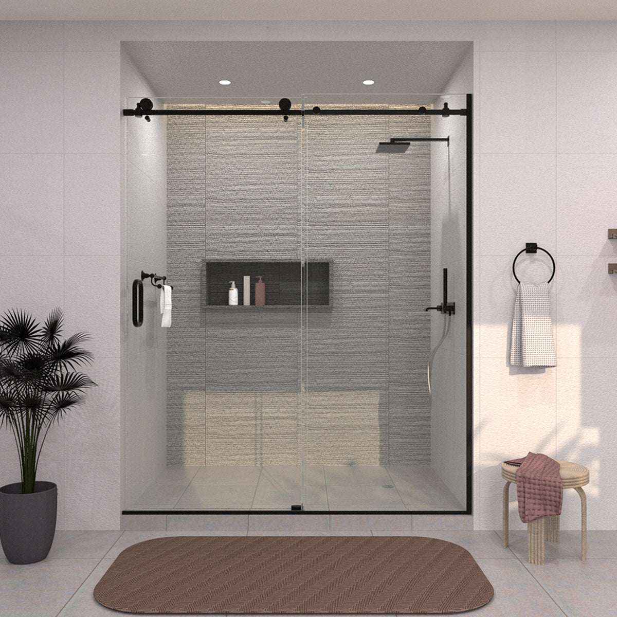 Tydex 60 in. W x 76 in. H Sliding Semi-Frameless Shower Door Finish with Clear Glass