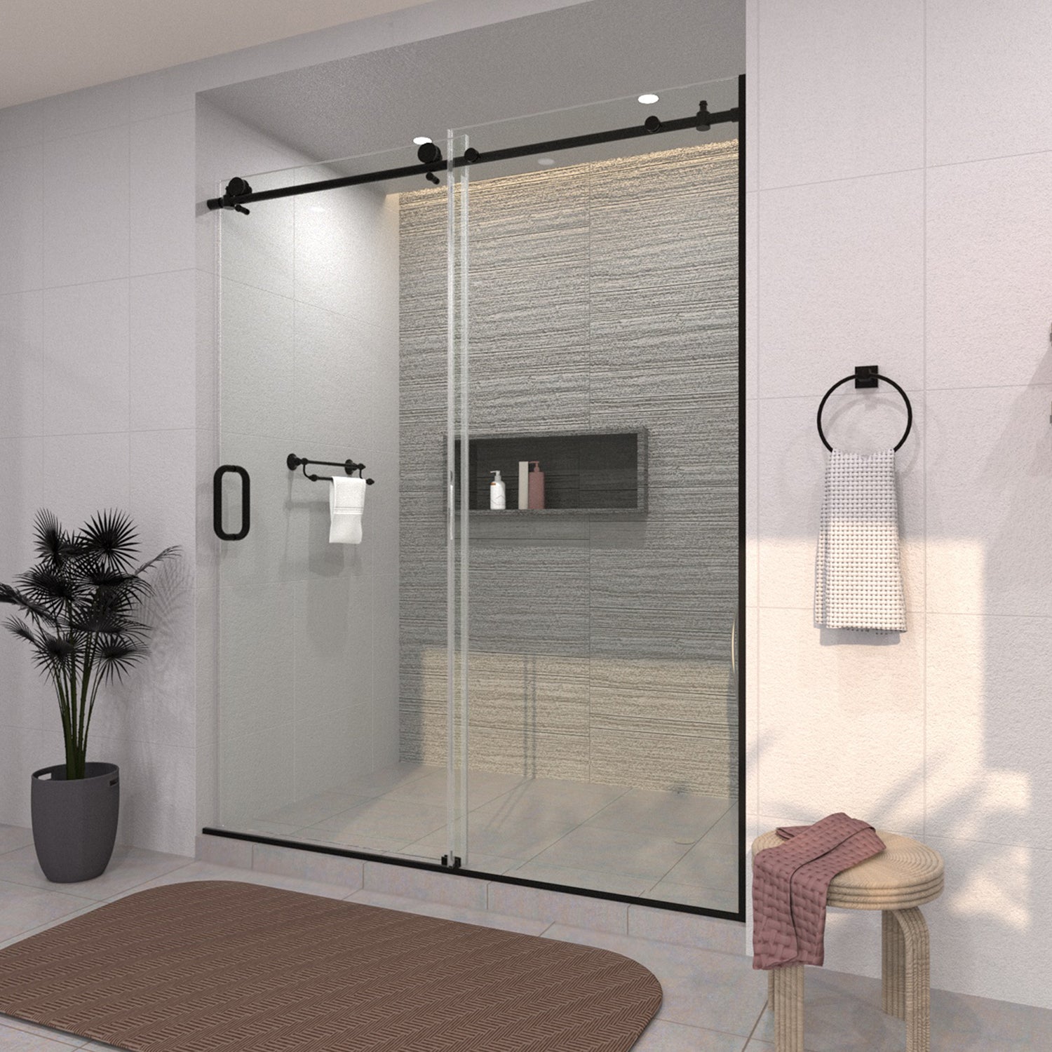 TaiMei 60 in. W x 76 in. H Sliding Semi-Frameless Shower Door with Clear Glass