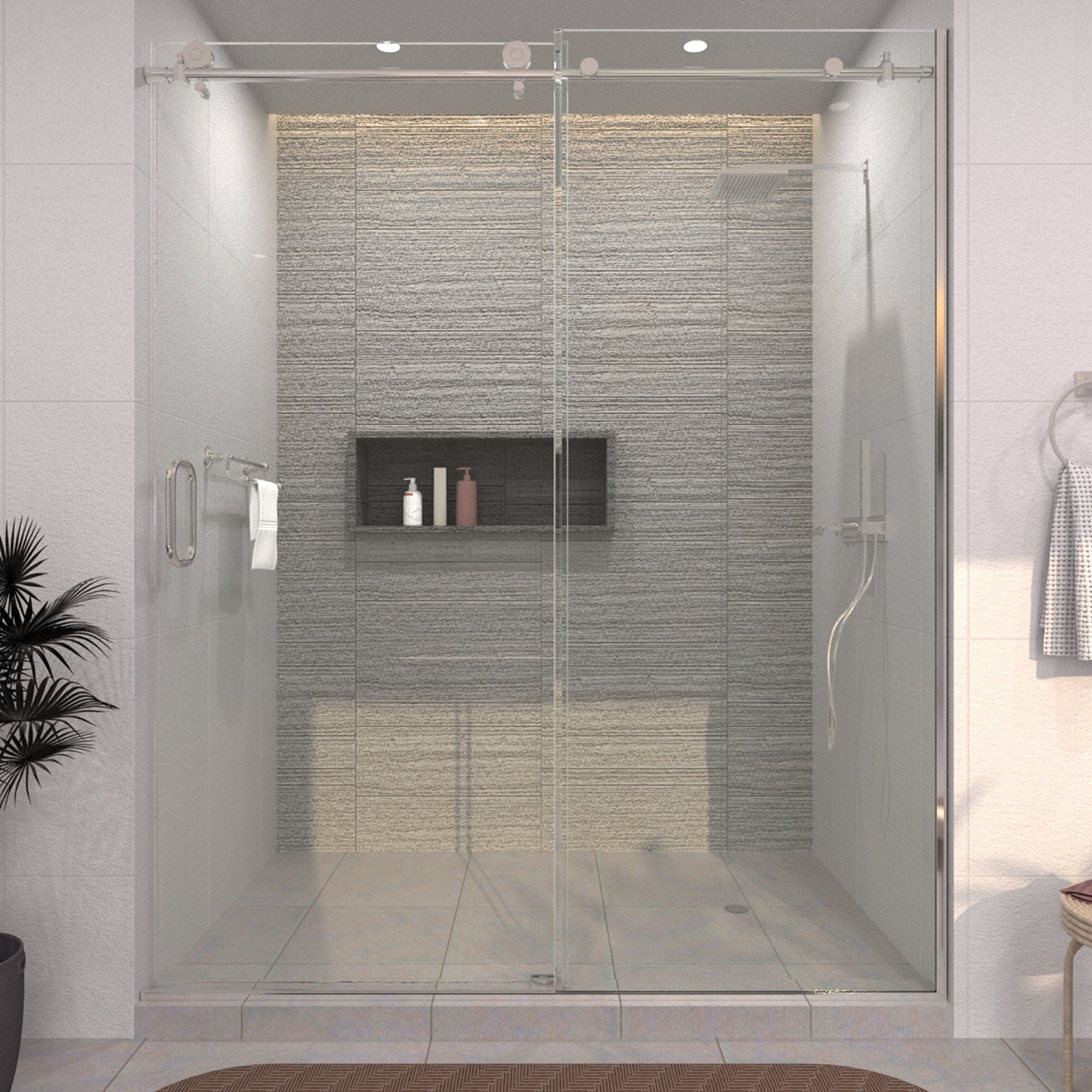 TaiMei 60 in. W x 76 in. H Sliding Semi-Frameless Shower Door with Clear Glass