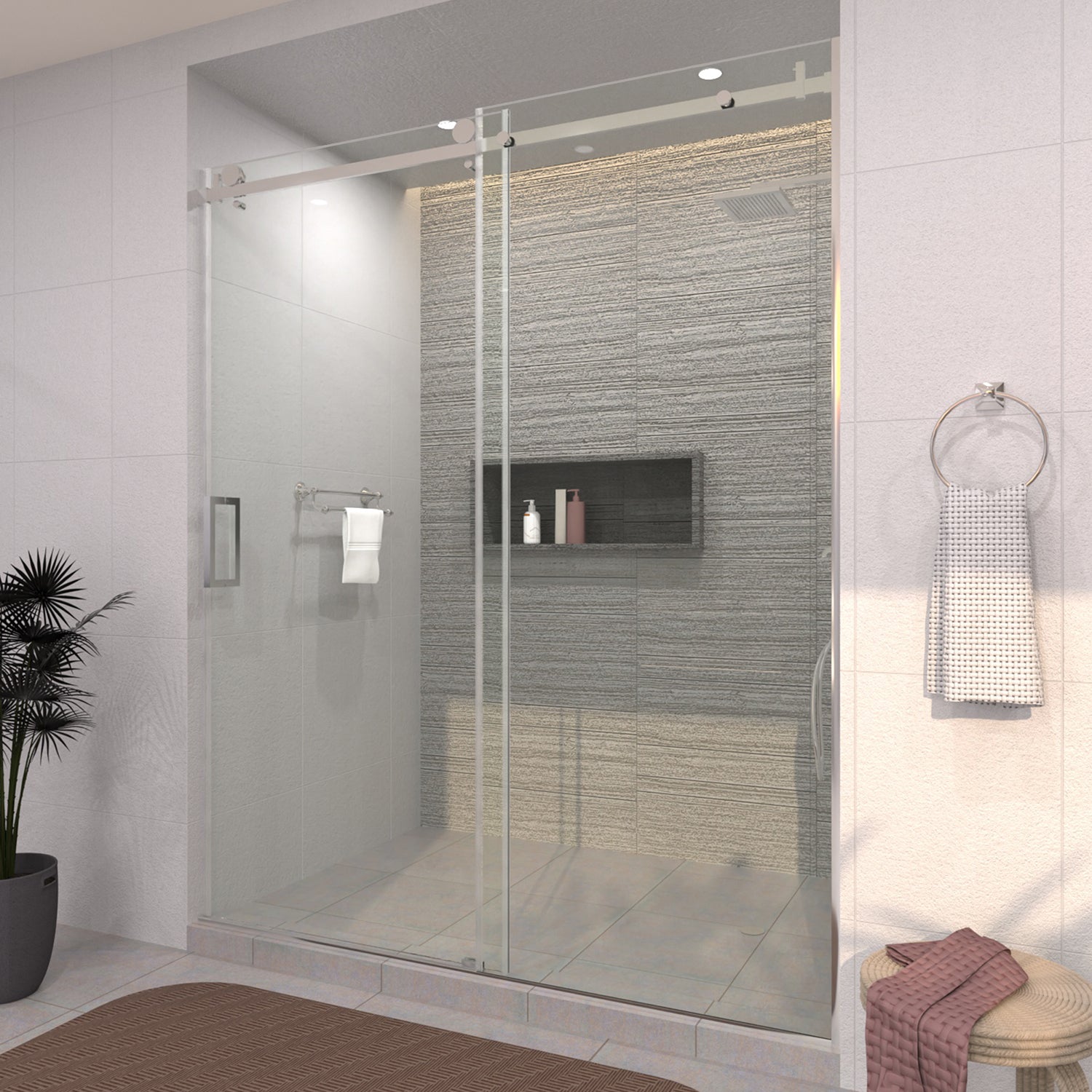 Tydex 60 in. W x 76 in. H Sliding Semi-Frameless Shower Door  Finish with Clear Glass