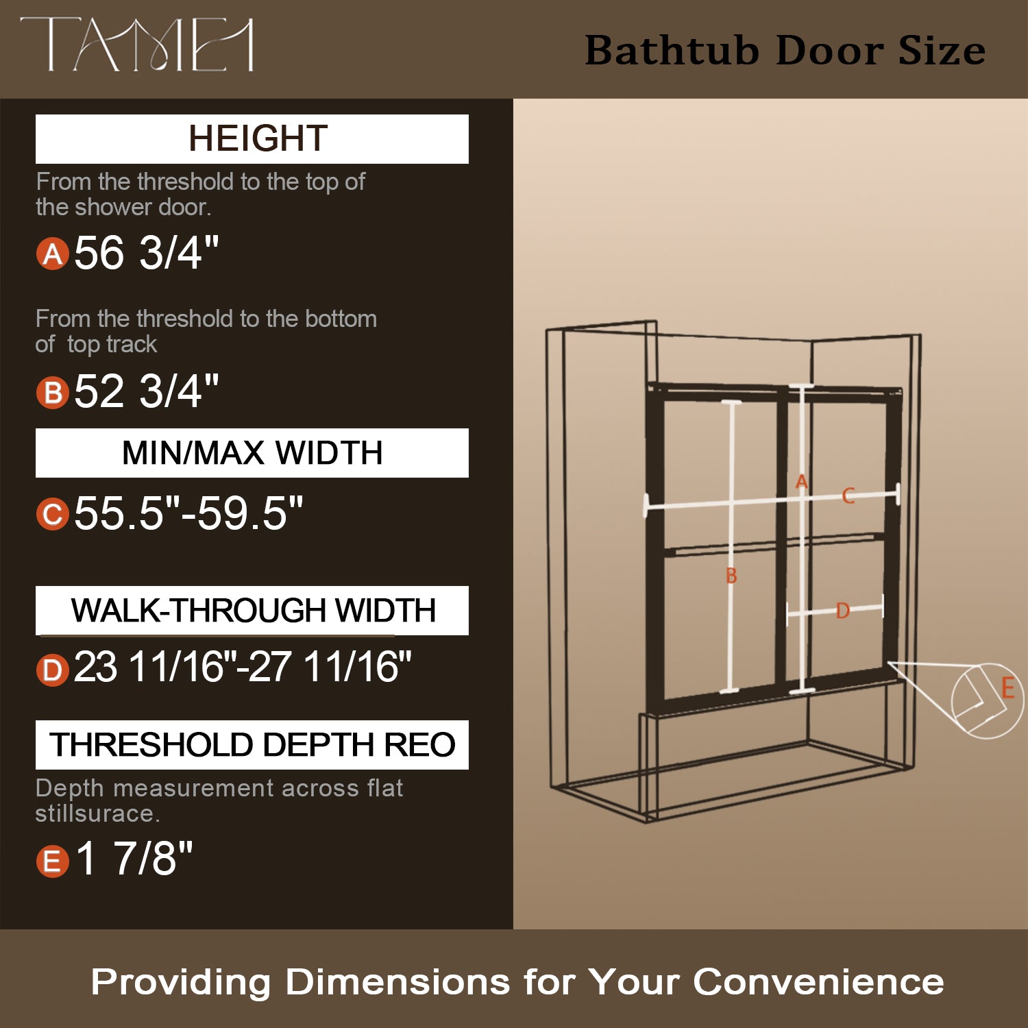 TaiMei 59 in. W x 56 in. H Sliding Framed Tub/Shower Door with Clear Glass and Handles