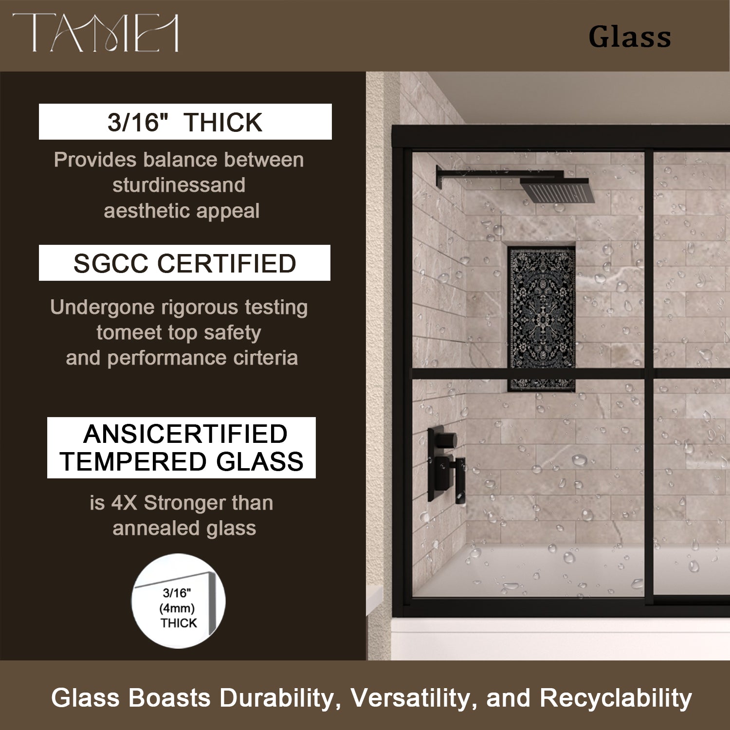 TaiMei 59 in. W x 56 in. H Sliding Framed Tub/Shower Door with Clear Glass and Handles