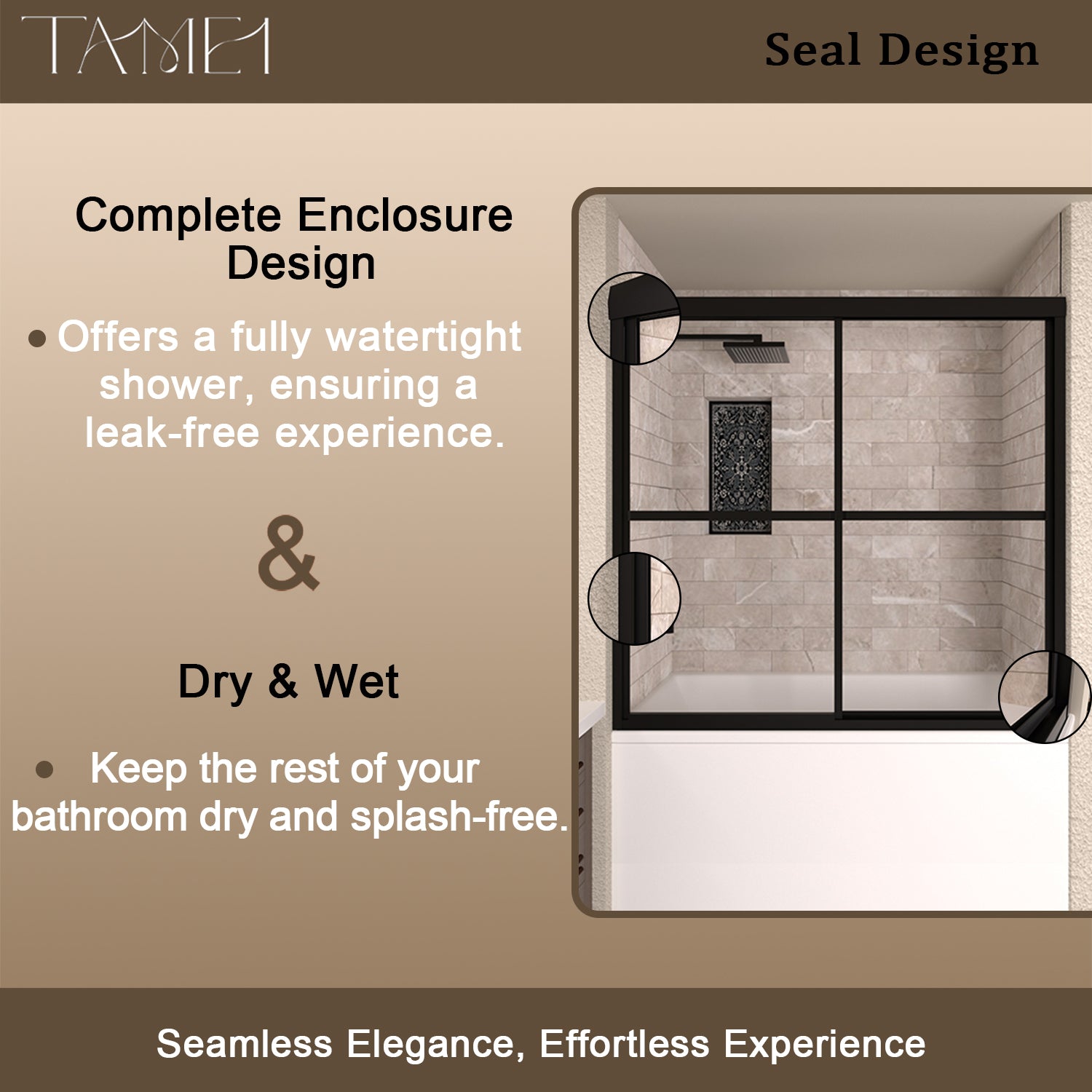 TaiMei 59 in. W x 56 in. H Sliding Framed Tub/Shower Door with Clear Glass and Handles