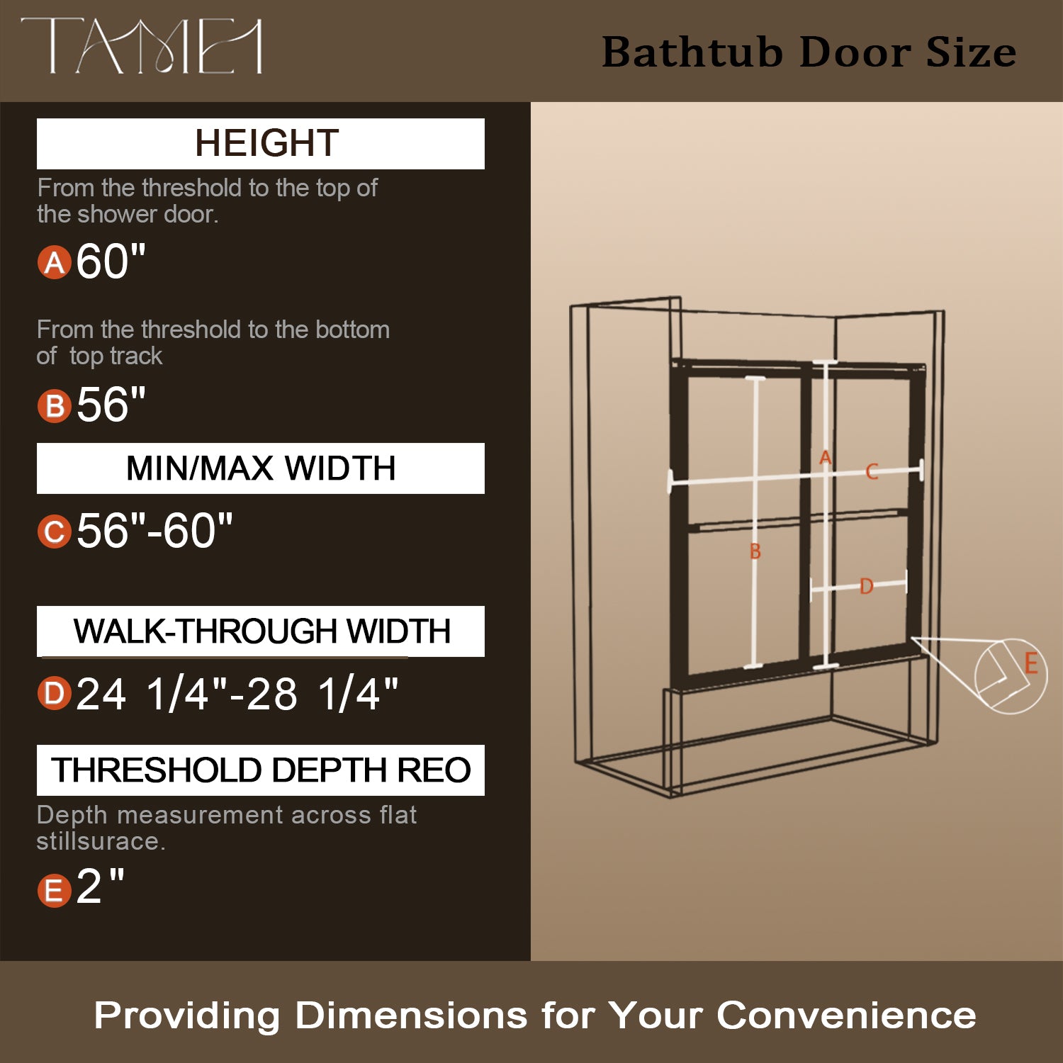 TaiMei 56 in. W x 60 in. H Sliding Semi Frameless Tub/Shower Door with Clear Glass and Handles