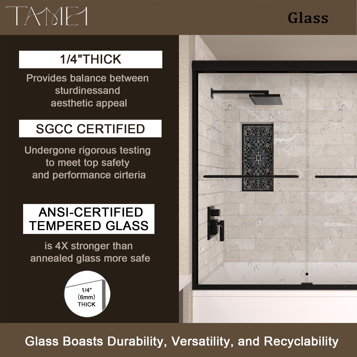 TaiMei 56 in. W x 60 in. H Sliding Semi Frameless Tub/Shower Door with Clear Glass and Handles