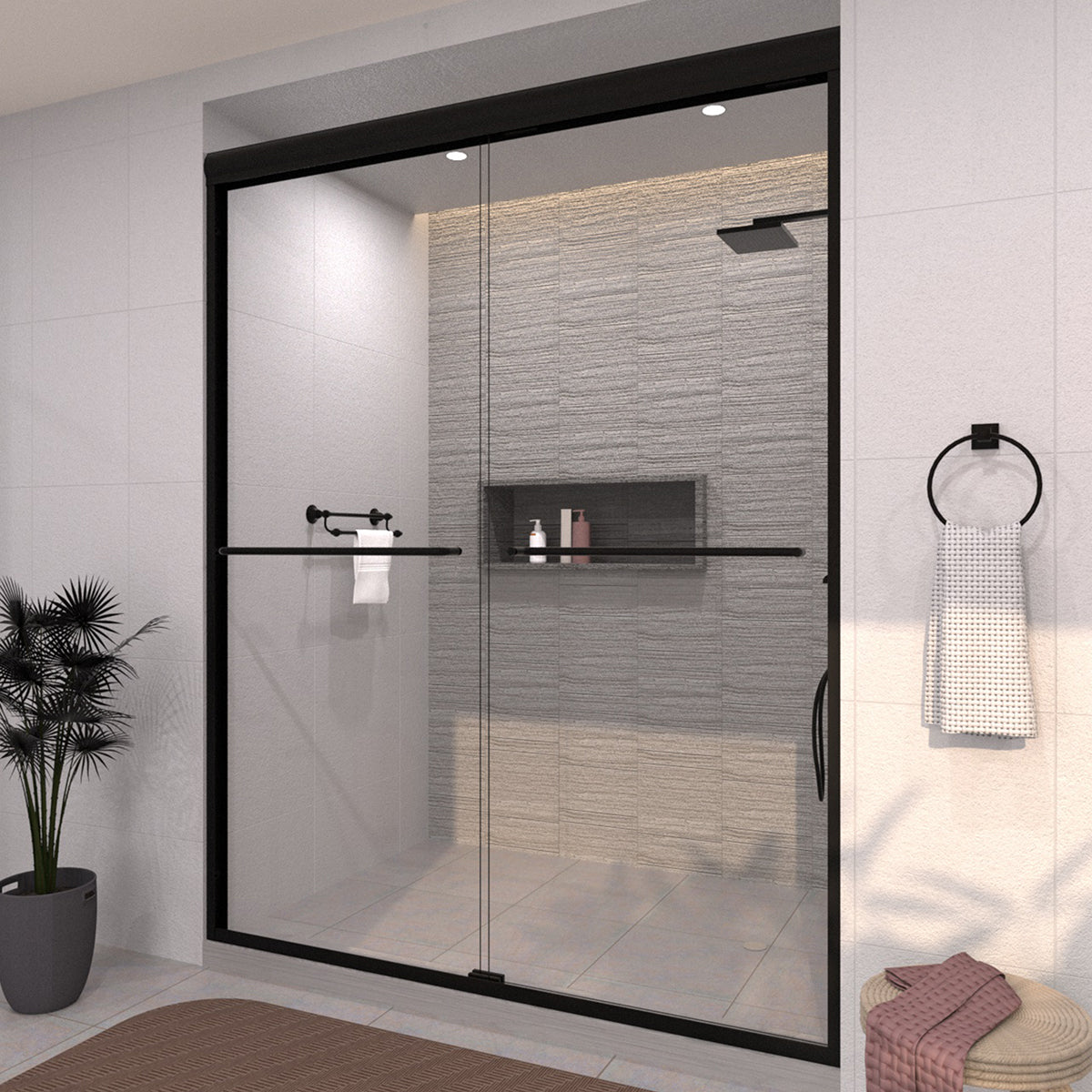 Tydex 60 in. W x 72 in. H Sliding Framed Shower Door with Clear Glass