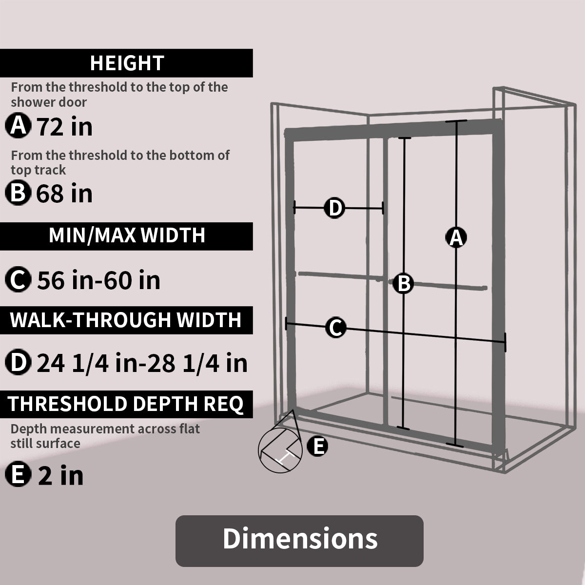 Tydex 60 in. W x 72 in. H Sliding Framed Shower Door with Clear Glass