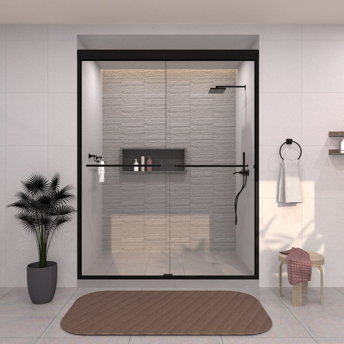 Tydex 60 in. W x 72 in. H Sliding Framed Shower Door with Clear Glass