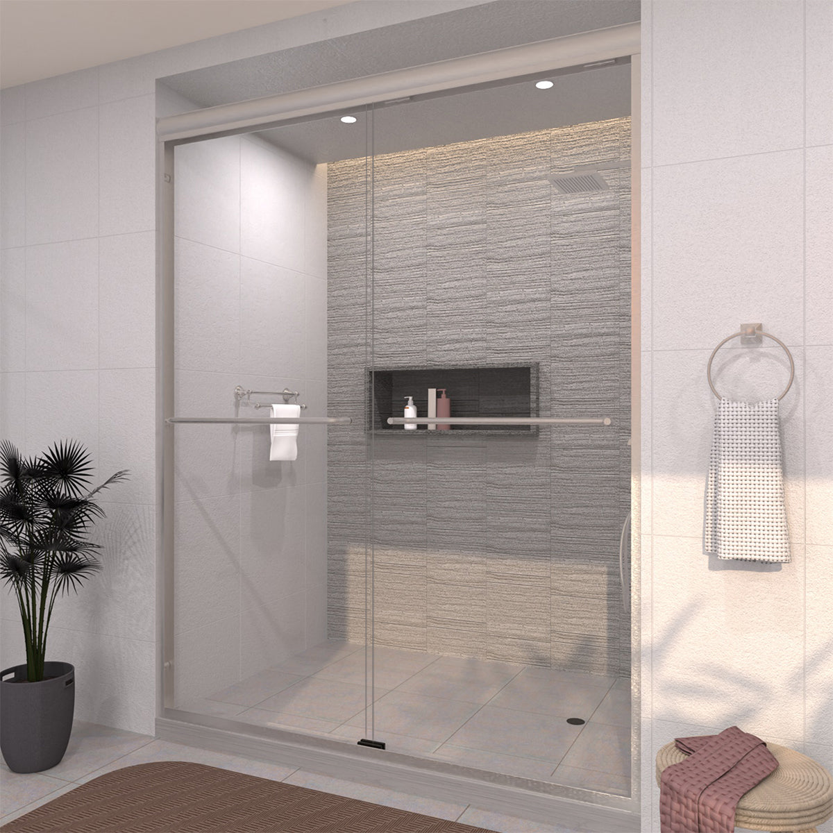 Tydex 60 in. W x 72 in. H Sliding Framed Shower Door with Clear Glass