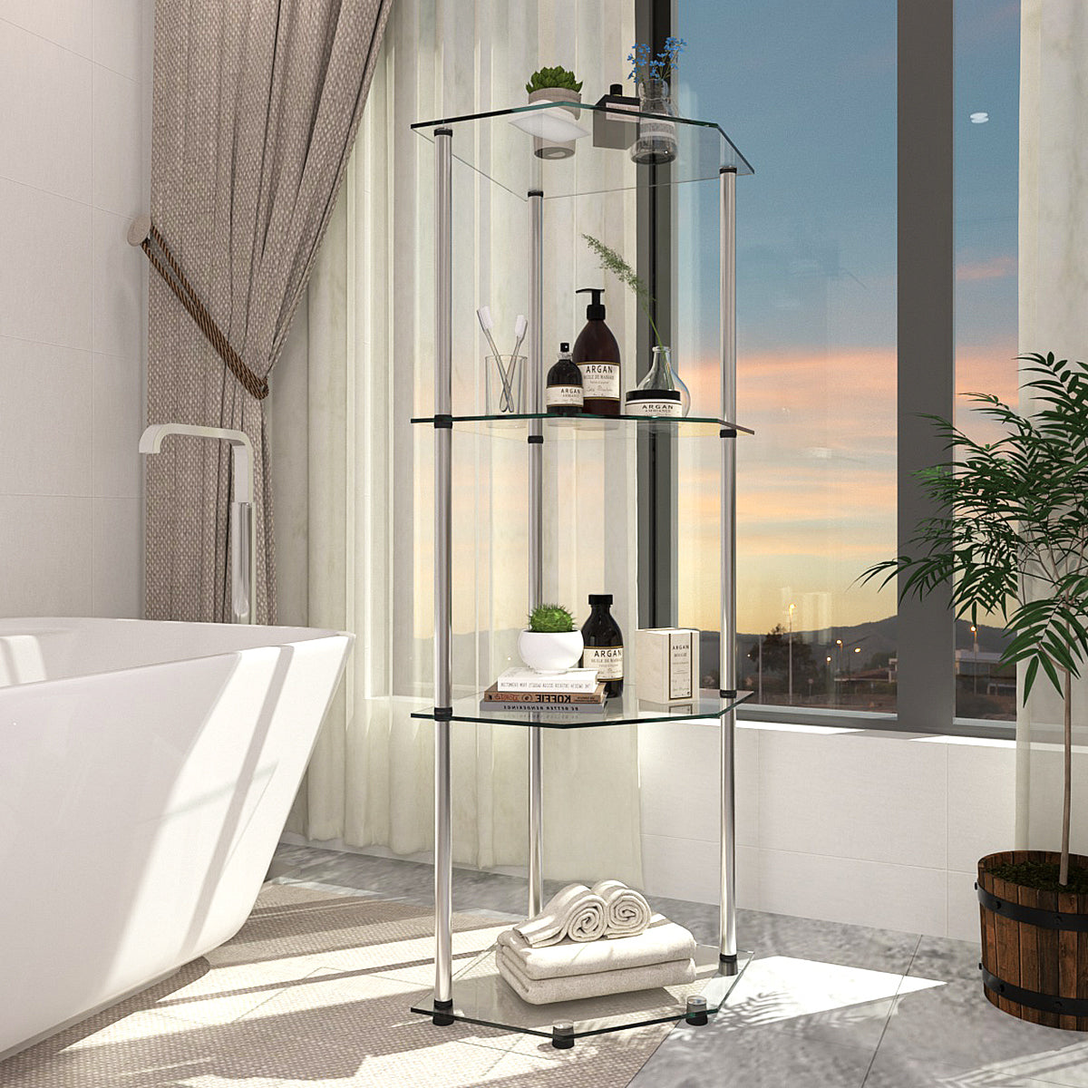 Modern Minimalist Bathroom Glass Shelf - Stylish Multi-Functional Storage Rack