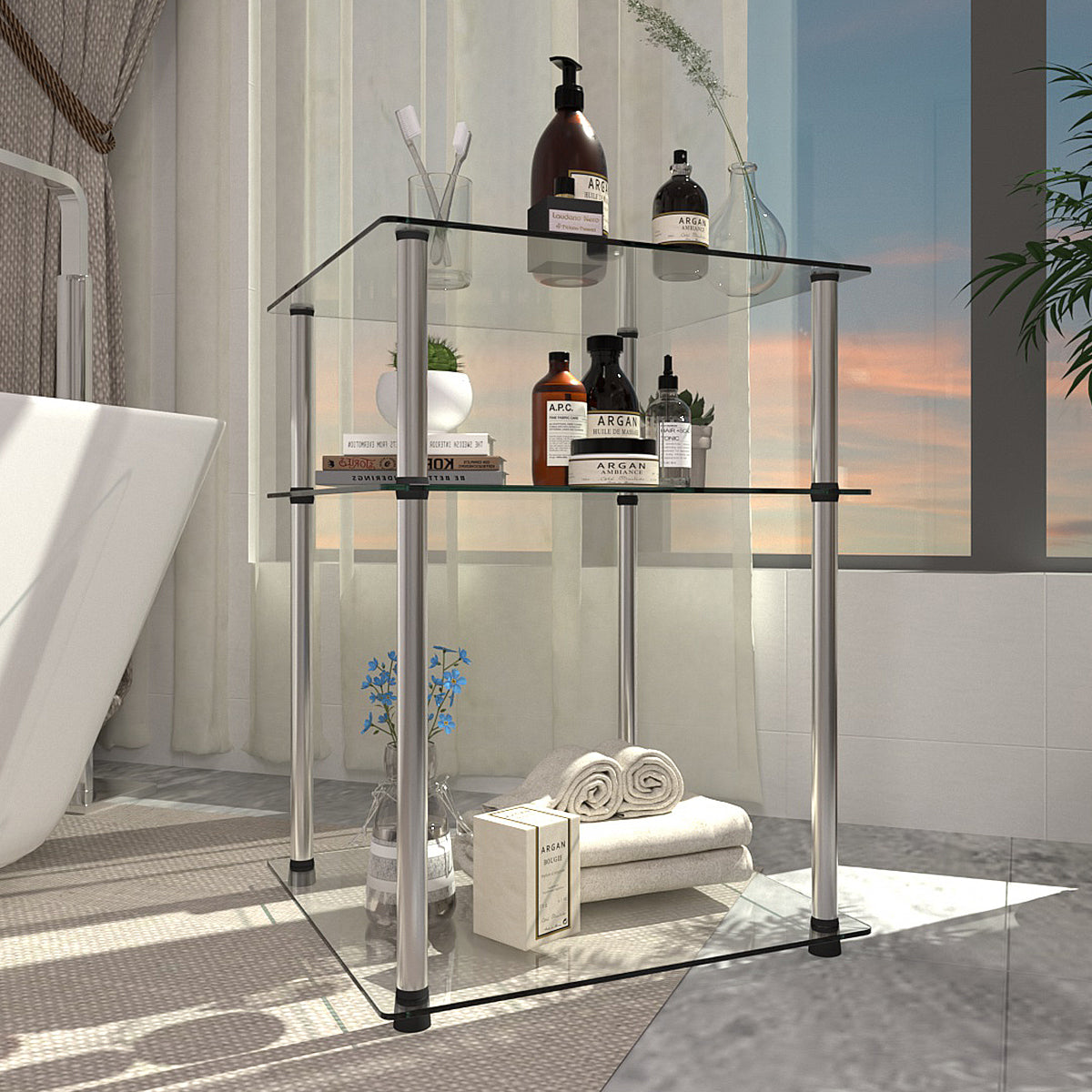 Modern Minimalist Bathroom Glass Shelf - Stylish Multi-Functional Storage Rack