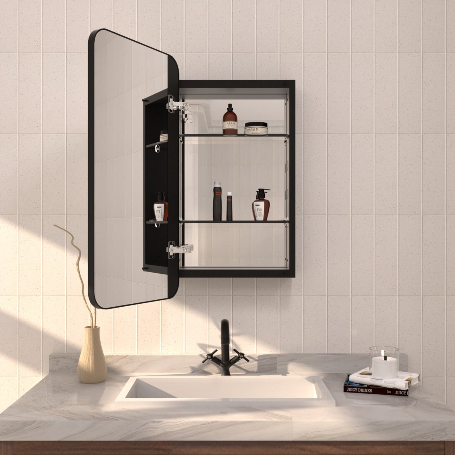 TaiMei  multiple sizes Framed Recessed or Surface-Mount Rectangular Aluminum Medicine Cabinet with Mirror