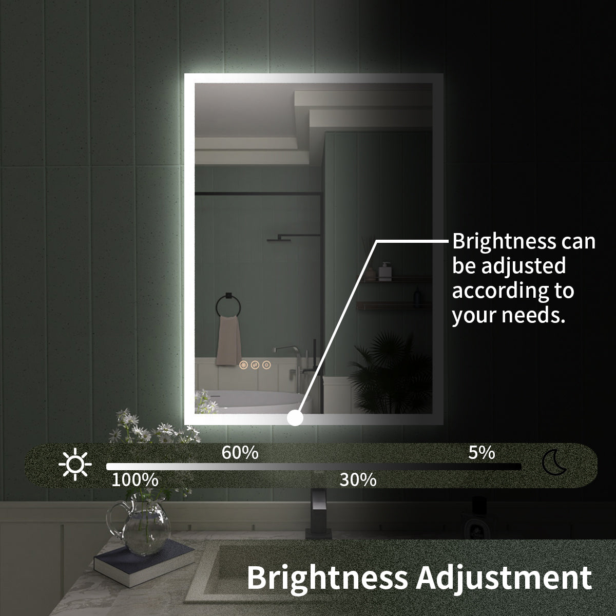 Tydex Rectangular Frameless LED Wall Bathroom Vanity Mirror with Polished Crystal Finish