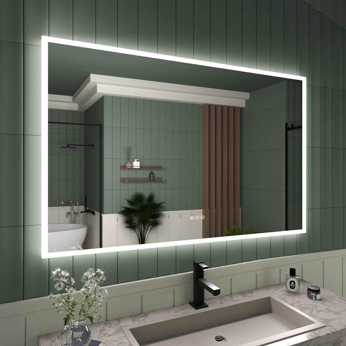 Tydex Rectangular Frameless LED Wall Bathroom Vanity Mirror with Polished Crystal Finish