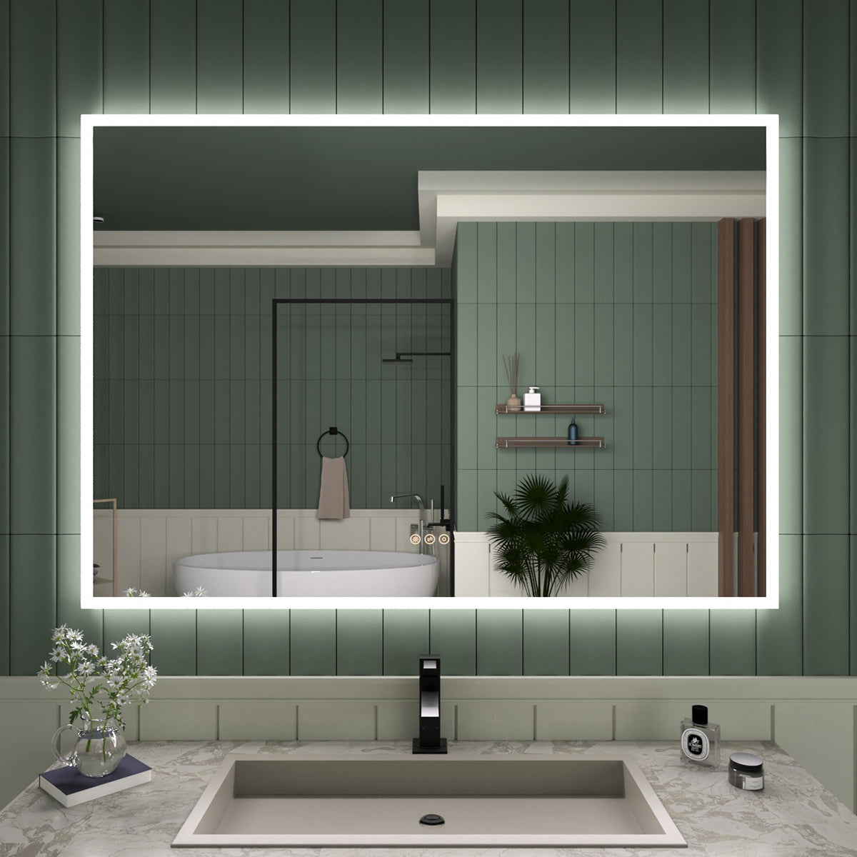 Tydex Rectangular Frameless LED Wall Bathroom Vanity Mirror with Polished Crystal Finish