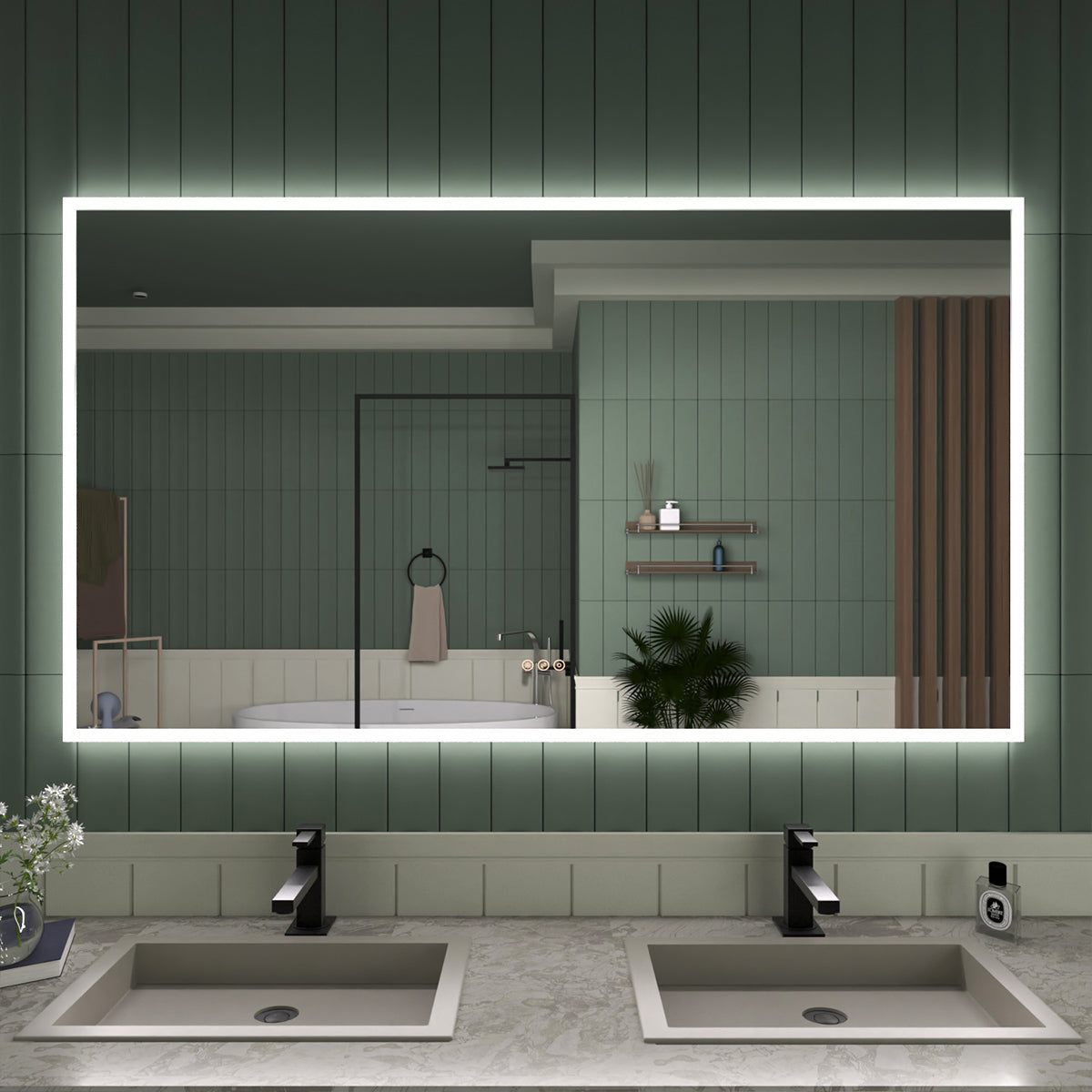 Tydex Rectangular Frameless LED Wall Bathroom Vanity Mirror with Polished Crystal Finish