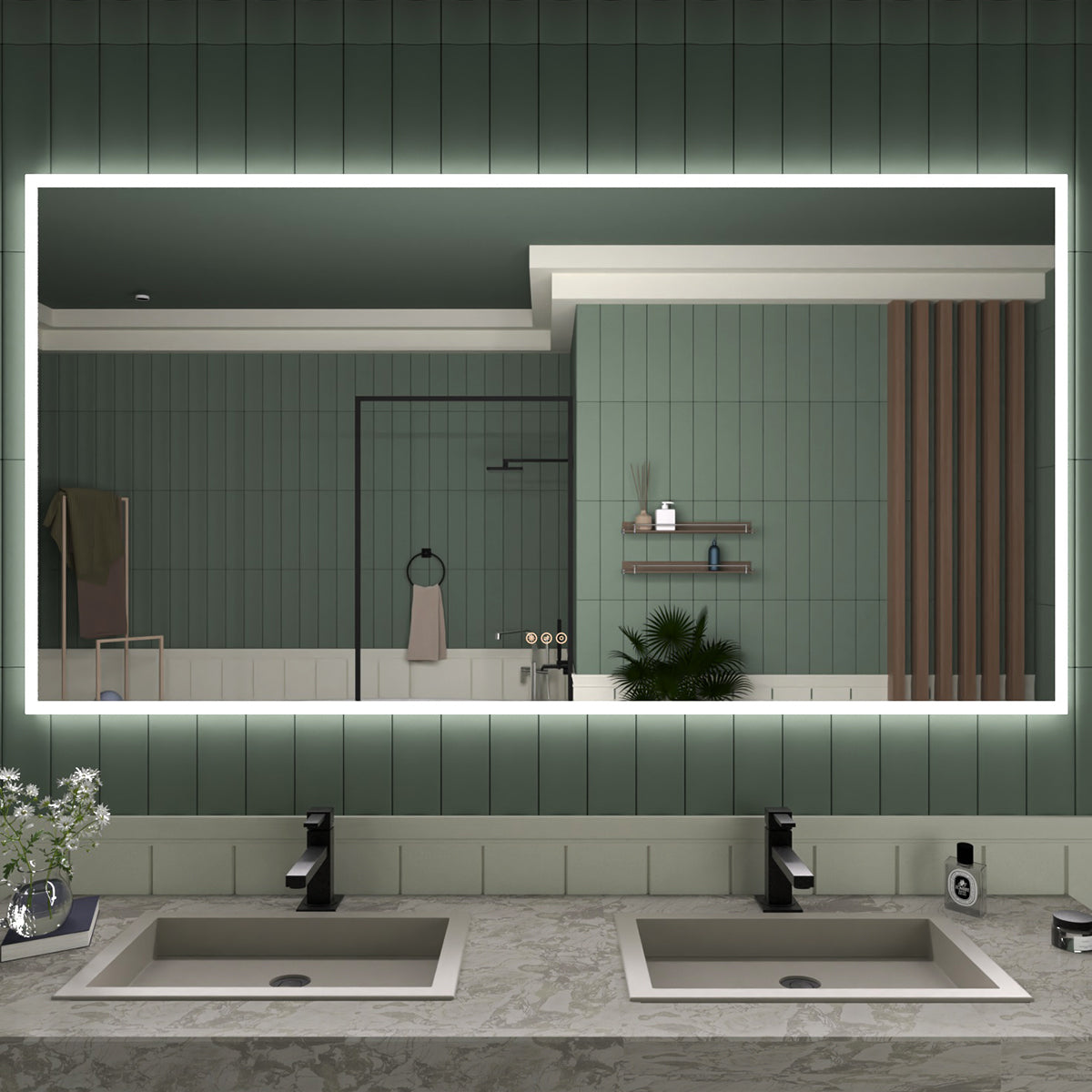 Tydex Rectangular Frameless LED Wall Bathroom Vanity Mirror with Polished Crystal Finish
