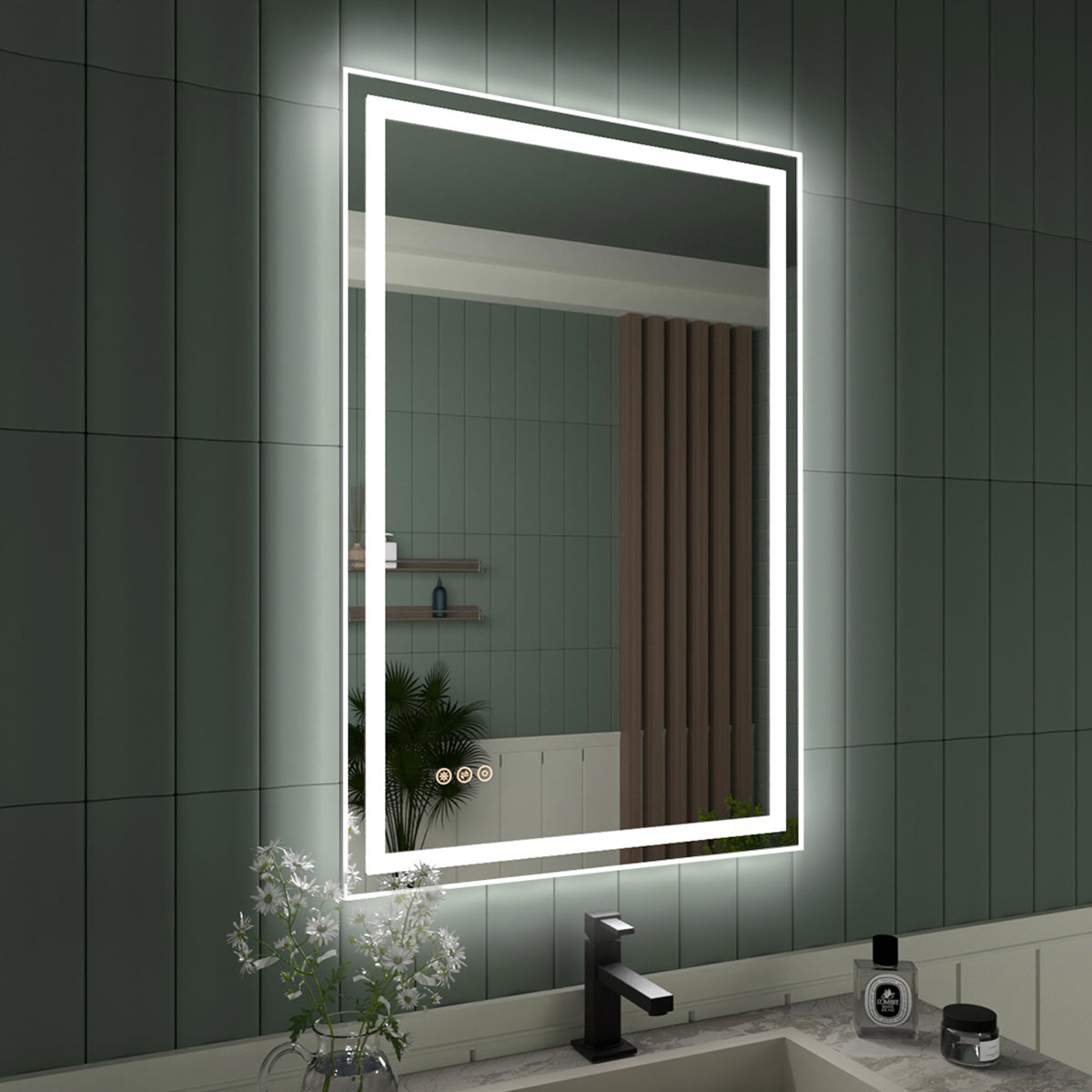 Tydex Rectangular Frameless LED Light Anti-Fog Wall Bathroom Vanity Mirror in Polished Crystal