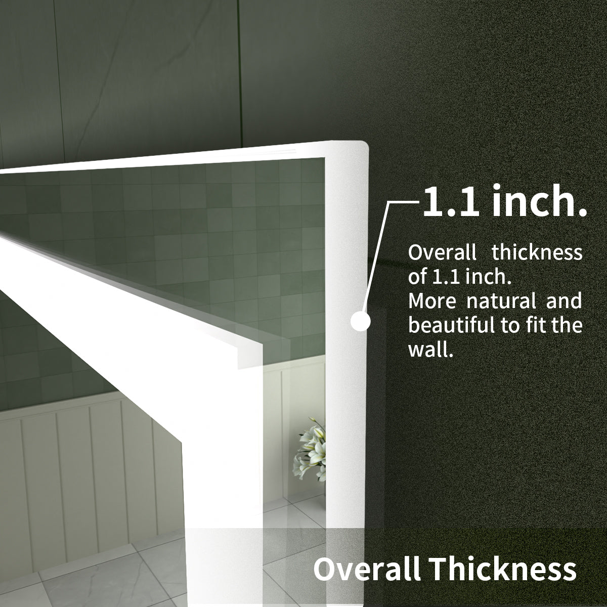 Tydex Rectangular Frameless LED Light Anti-Fog Wall Bathroom Vanity Mirror in Polished Crystal