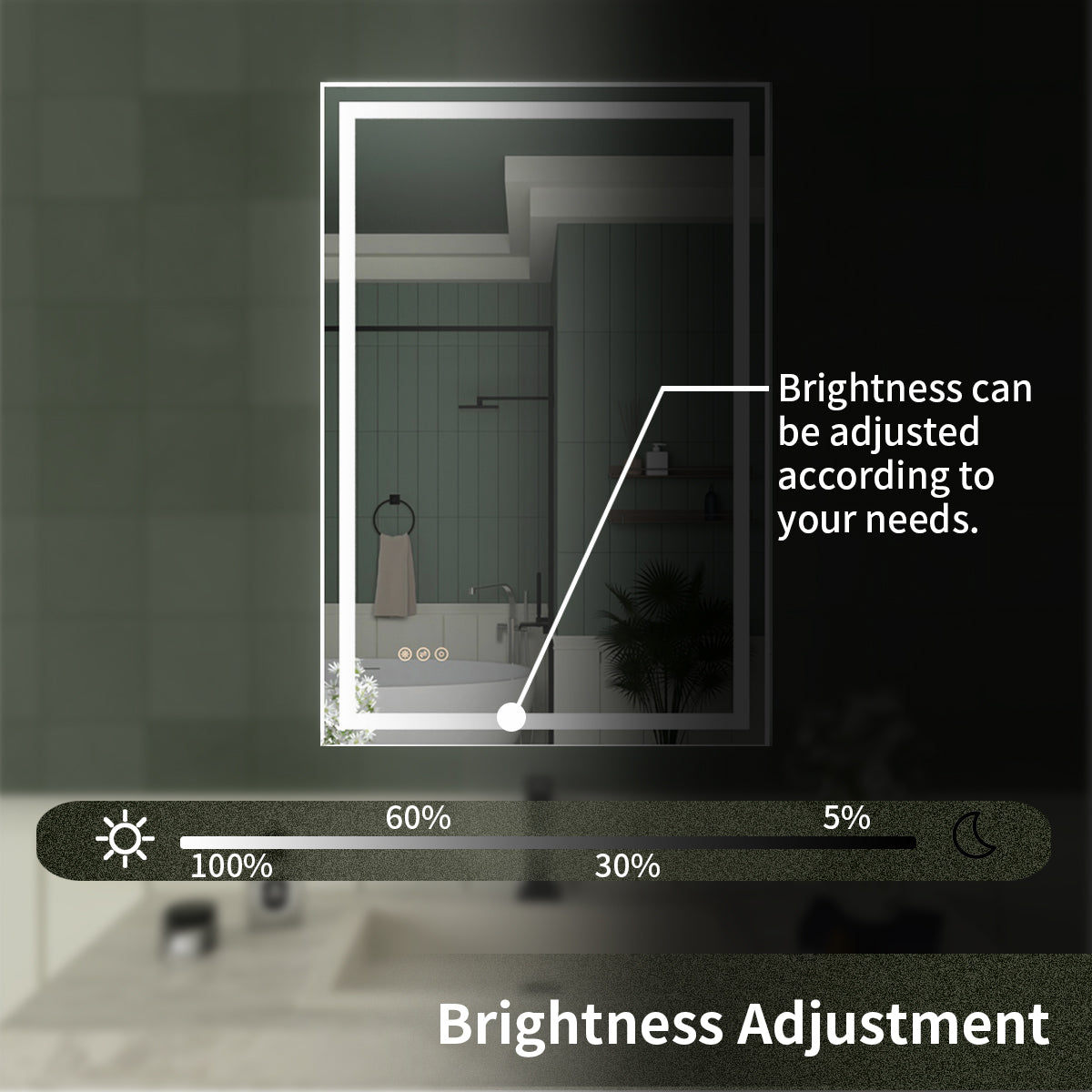 Tydex Rectangular Frameless LED Light Anti-Fog Wall Bathroom Vanity Mirror in Polished Crystal