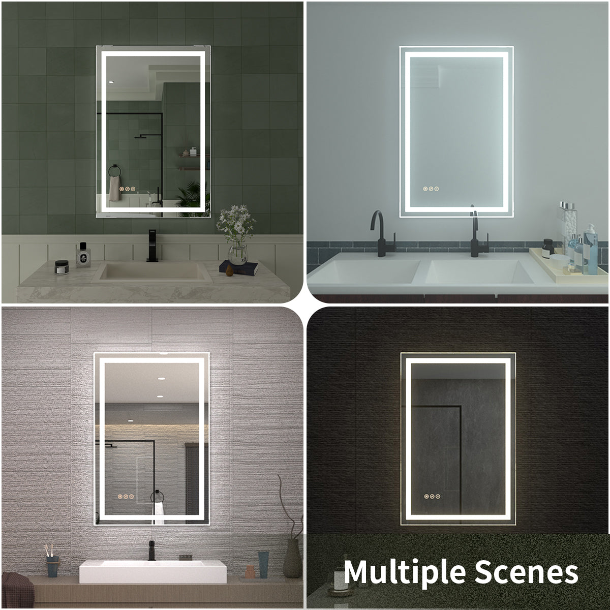 Tydex Rectangular Frameless LED Light Anti-Fog Wall Bathroom Vanity Mirror in Polished Crystal