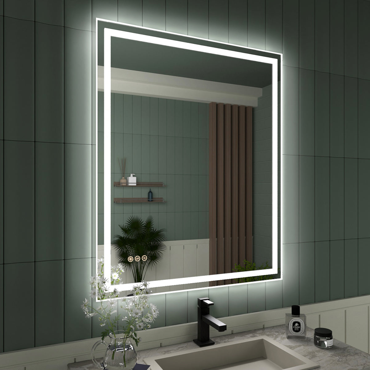 Tydex Rectangular Frameless LED Light Anti-Fog Wall Bathroom Vanity Mirror in Polished Crystal