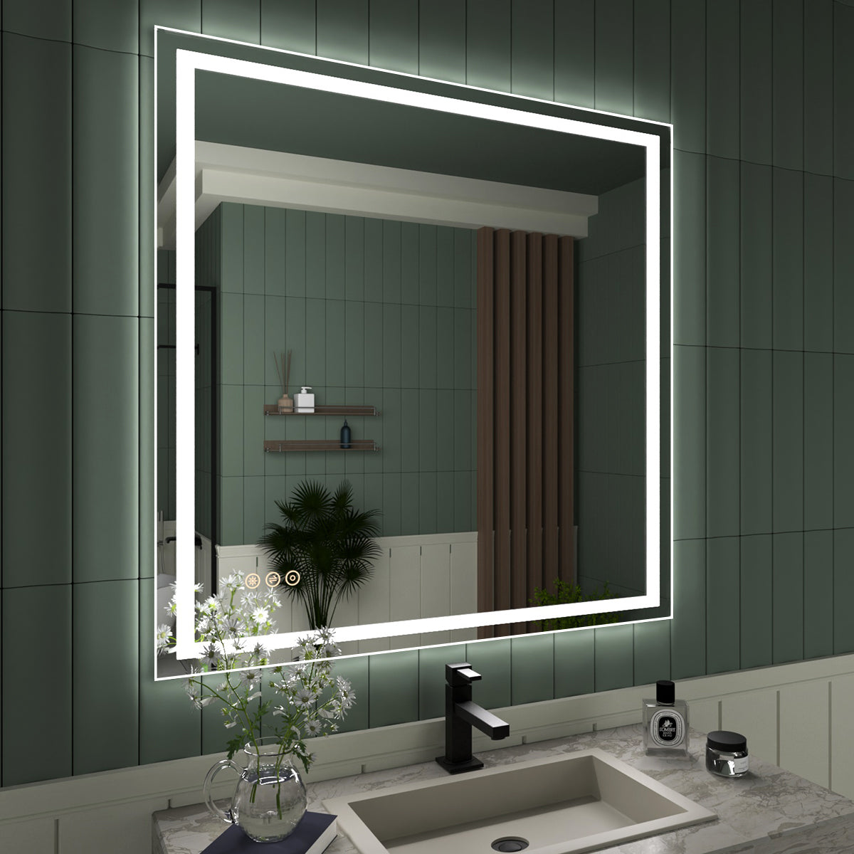 Tydex Rectangular Frameless LED Light Anti-Fog Wall Bathroom Vanity Mirror in Polished Crystal