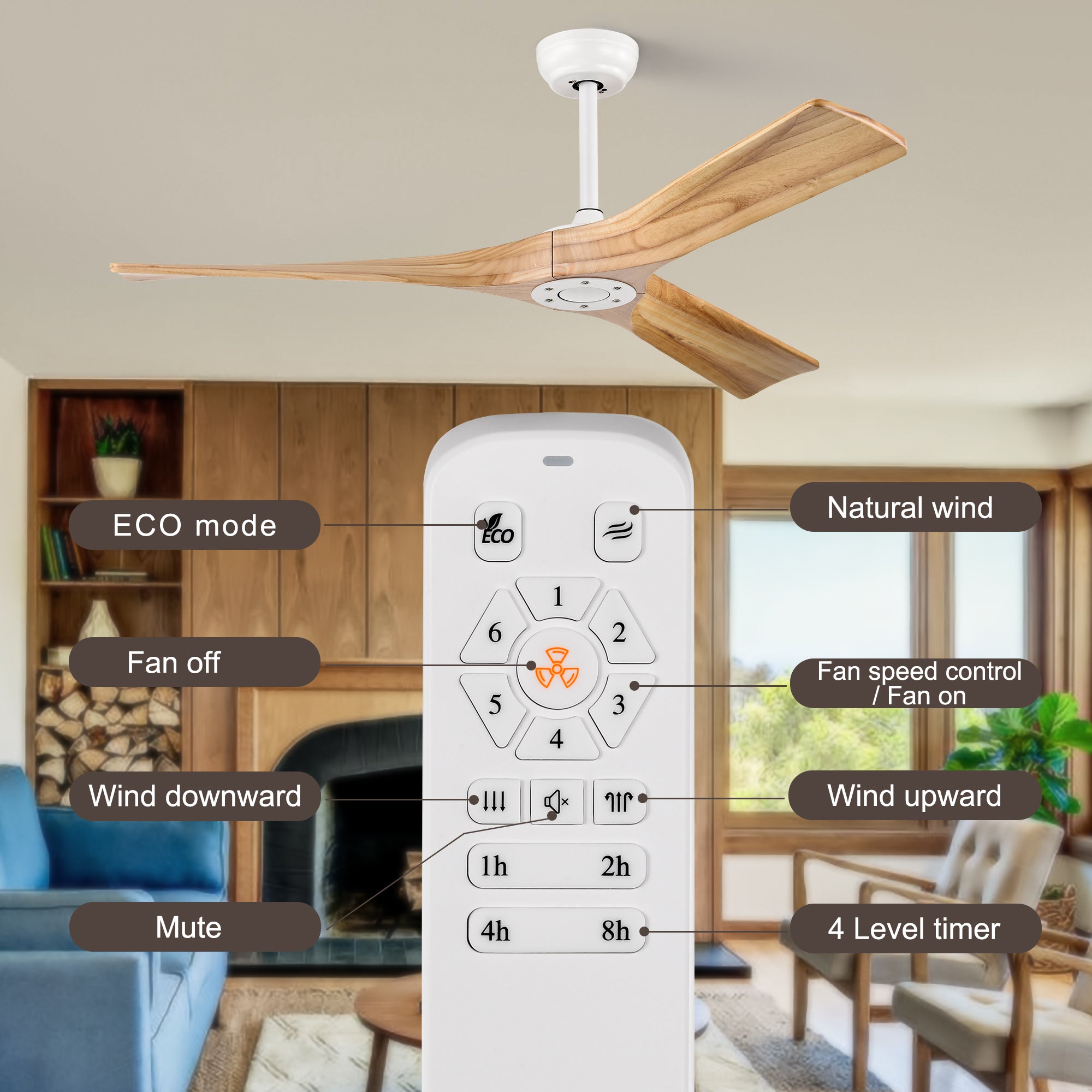 52 in. Modern 3-Blade Indoor Ceiling Fan with Quiet Reversible DC Motor for Bedroom or Living Room