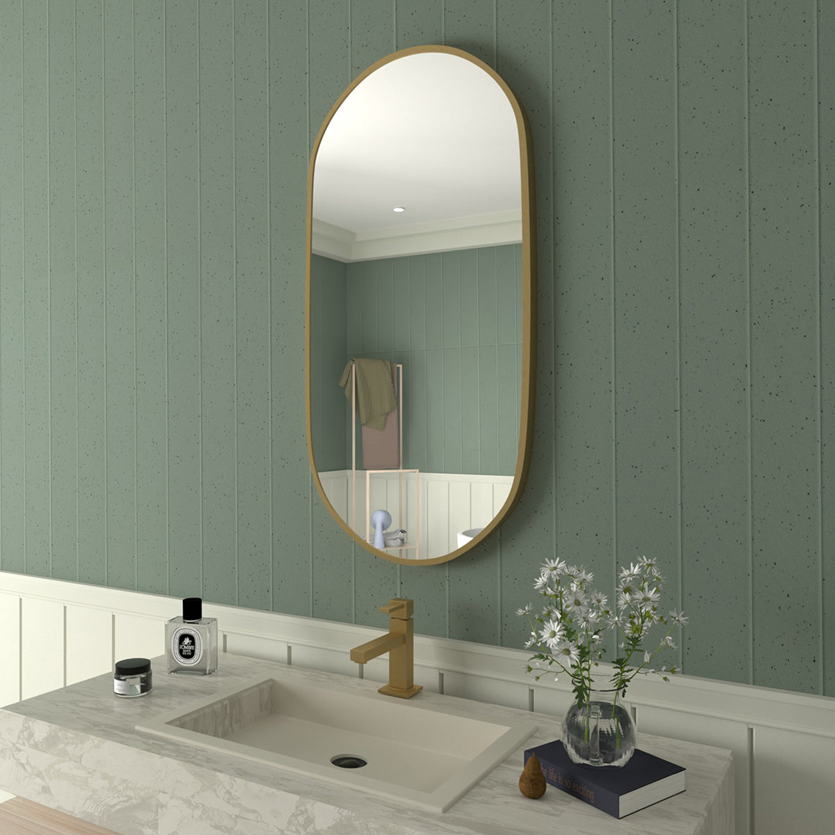 Tydex 18 in. W x 36 in. H Oval Framed Wall Bathroom Vanity Mirror