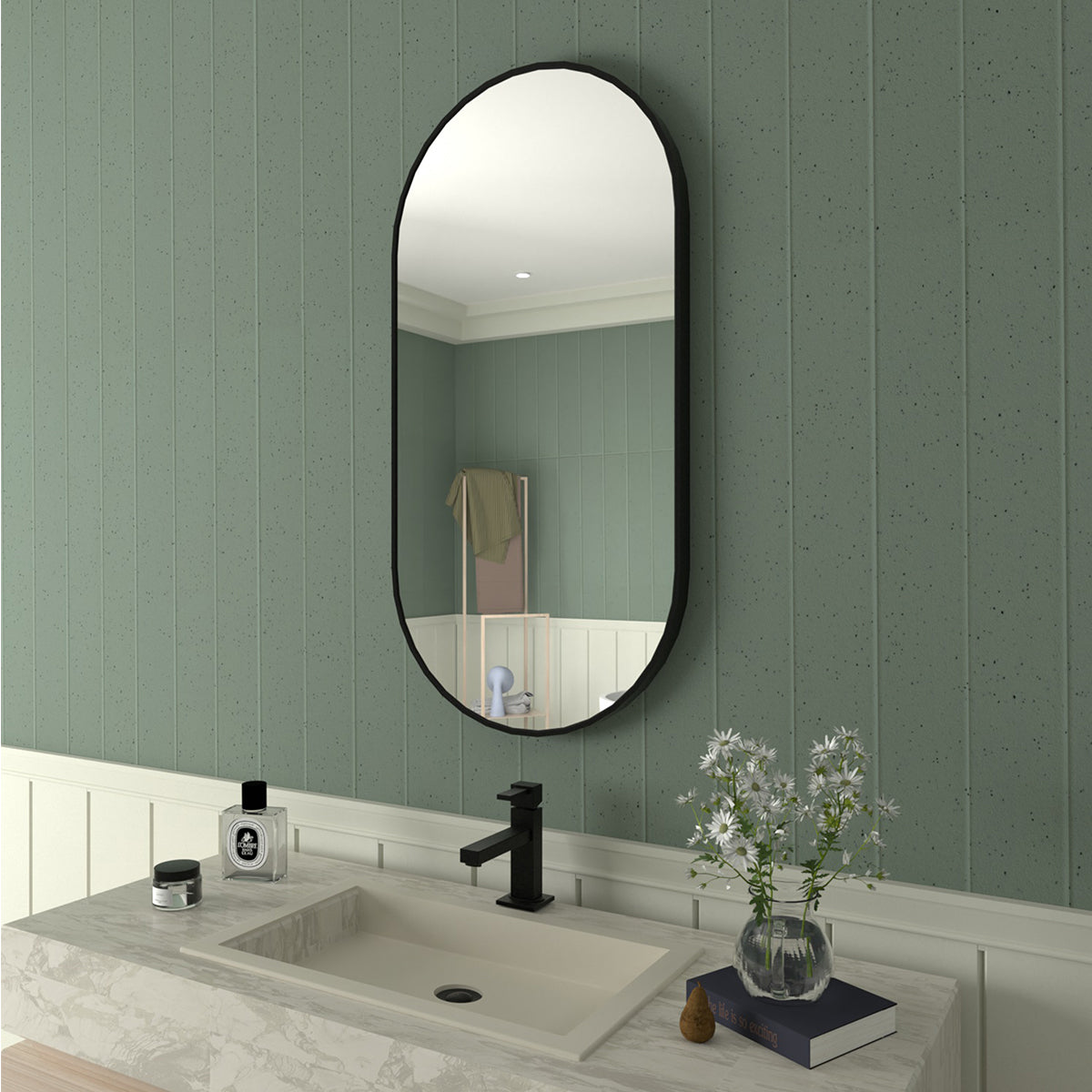 Tydex 18 in. W x 36 in. H Oval Framed Wall Bathroom Vanity Mirror