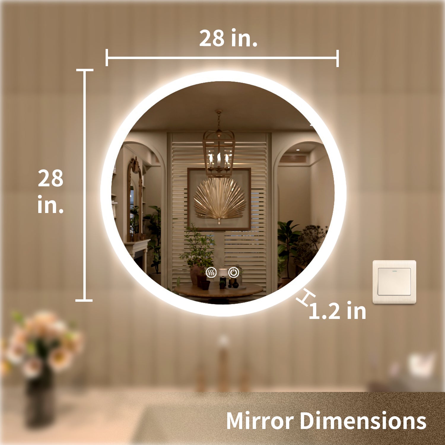 TaiMei Multiple Sizes Round Frameless LED Light Anti-Fog Wall Bathroom Vanity Mirror in Polished Crystal