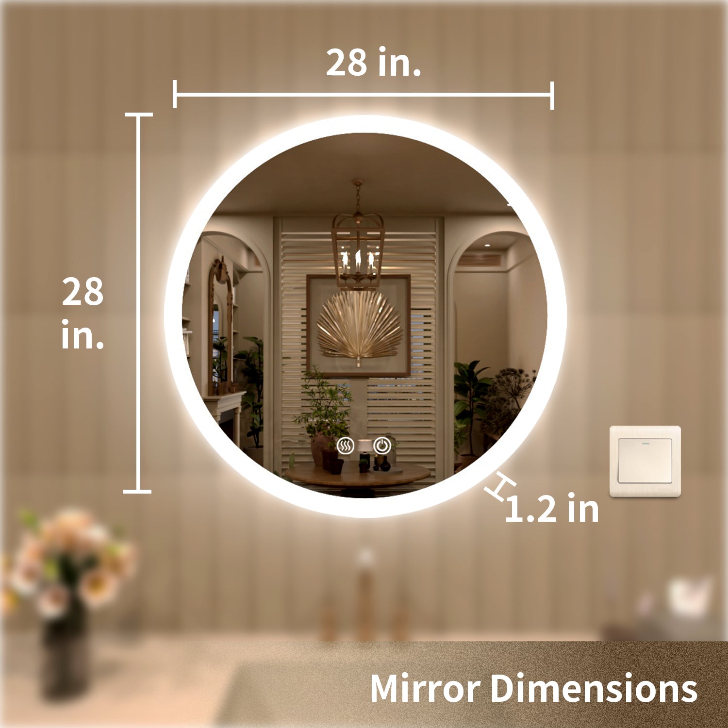 Tydex Round Frameless LED Light Anti-Fog Wall Bathroom Vanity Mirror in Polished Crystal