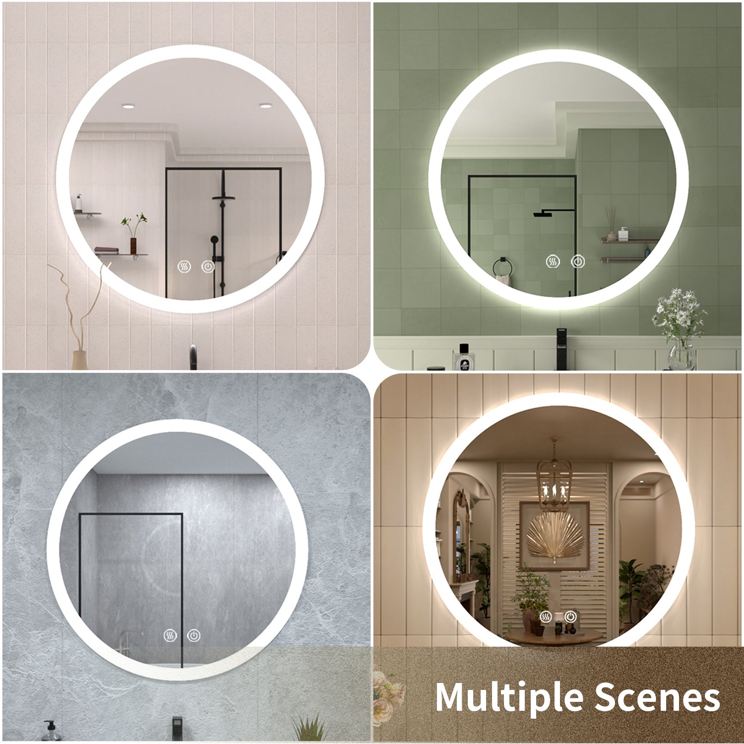 Tydex Round Frameless LED Light Anti-Fog Wall Bathroom Vanity Mirror in Polished Crystal