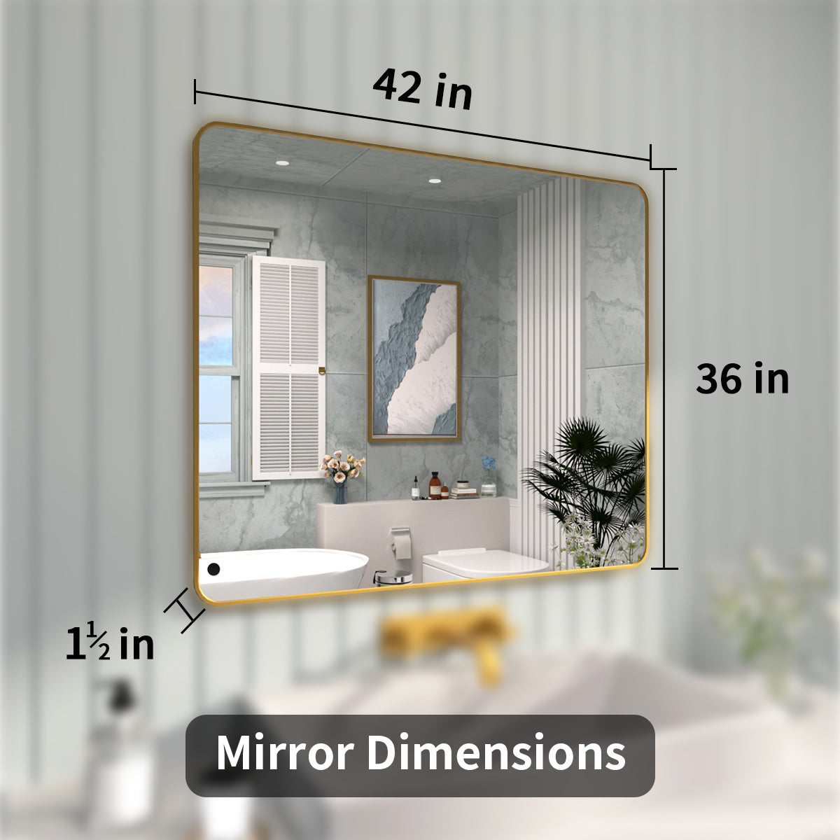 FMNP Taimei 42 in. W x 36 in. H Rectangular Framed Wall Bathroom Vanity Mirror
