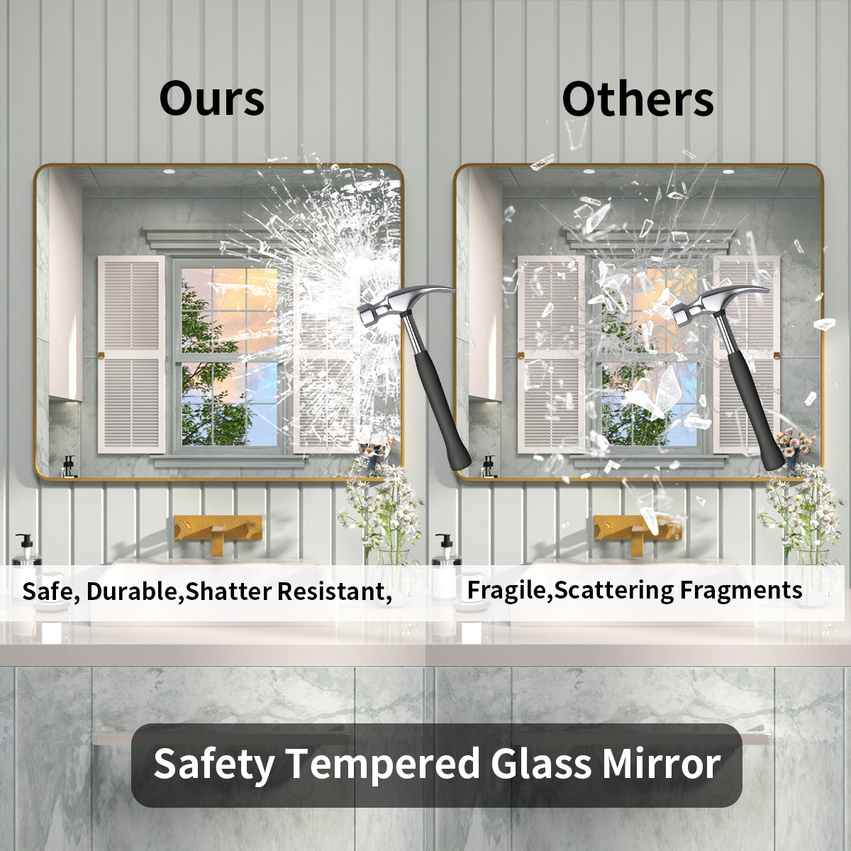 FMNP Taimei 42 in. W x 36 in. H Rectangular Framed Wall Bathroom Vanity Mirror