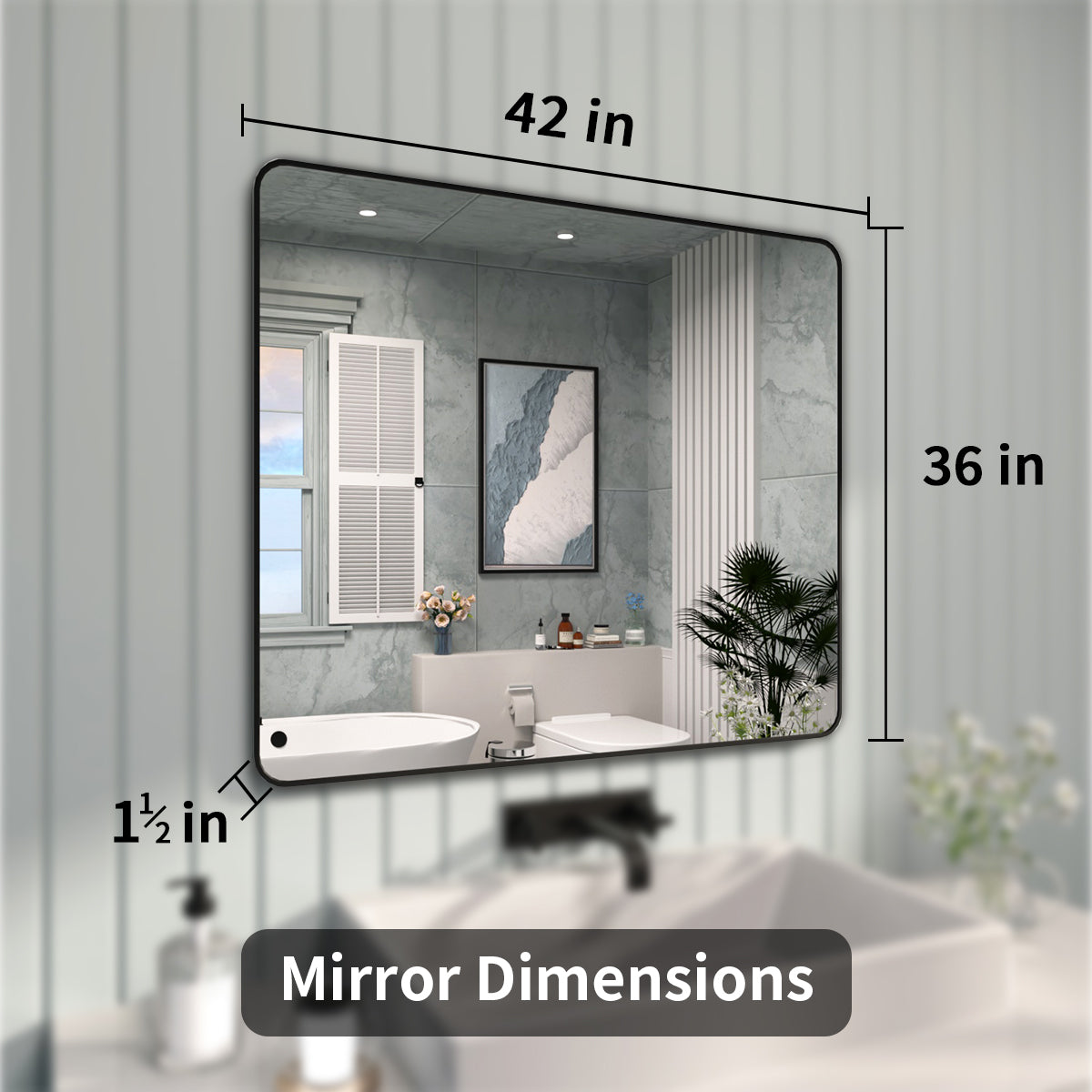 FMNP Taimei 42 in. W x 36 in. H Rectangular Framed Wall Bathroom Vanity Mirror