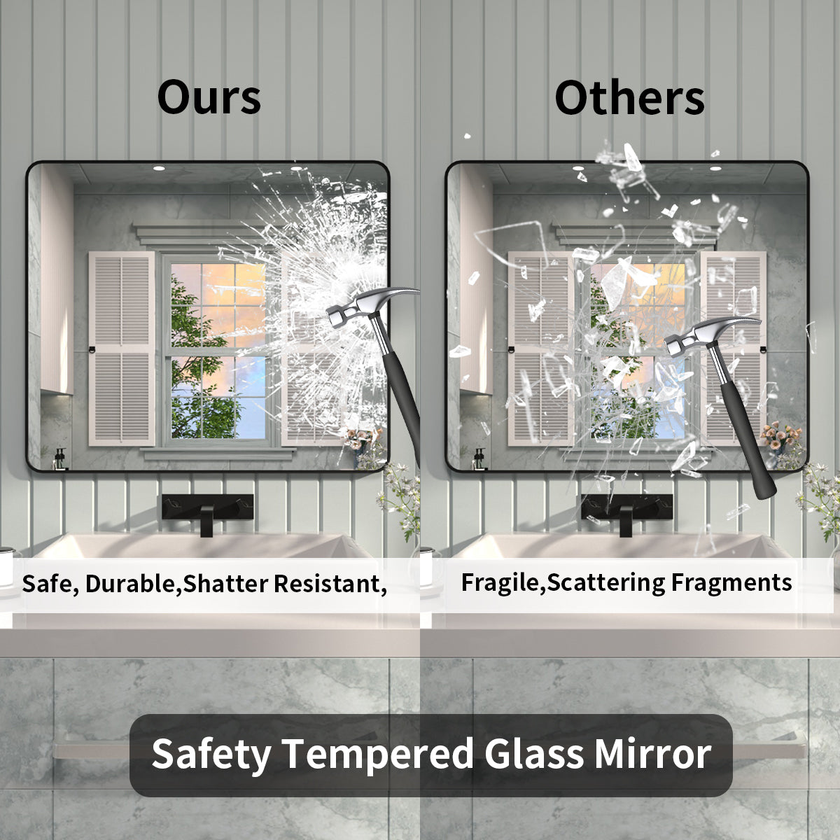 FMNP Taimei 42 in. W x 36 in. H Rectangular Framed Wall Bathroom Vanity Mirror