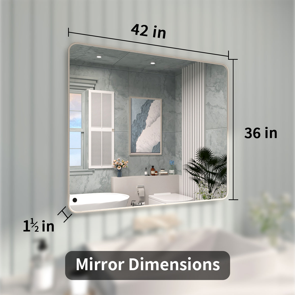 FMNP Taimei 42 in. W x 36 in. H Rectangular Framed Wall Bathroom Vanity Mirror