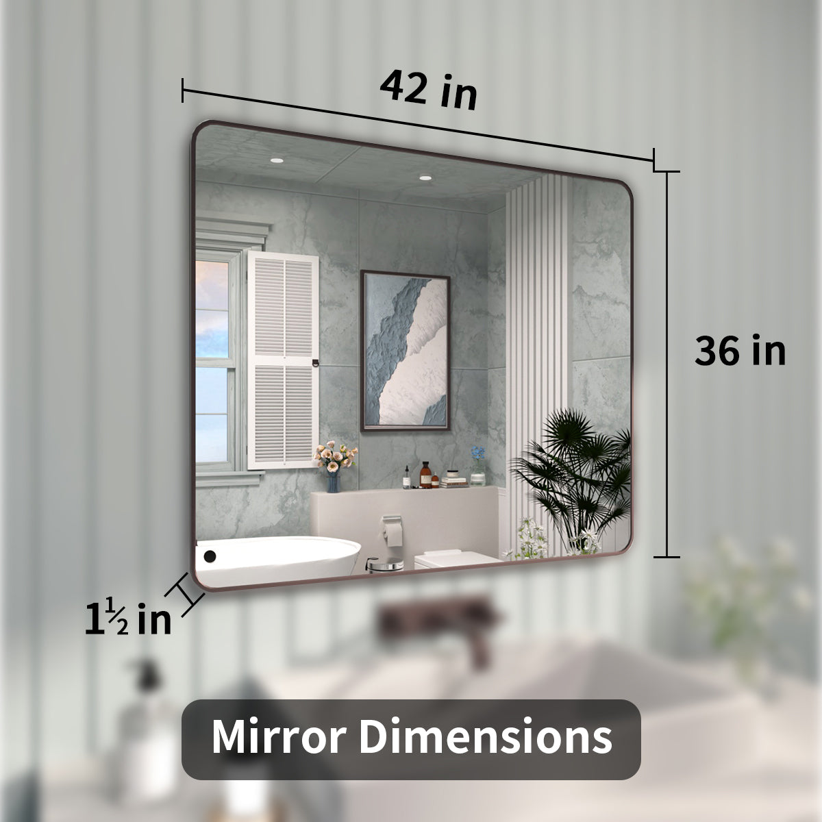 FMNP Taimei 42 in. W x 36 in. H Rectangular Framed Wall Bathroom Vanity Mirror