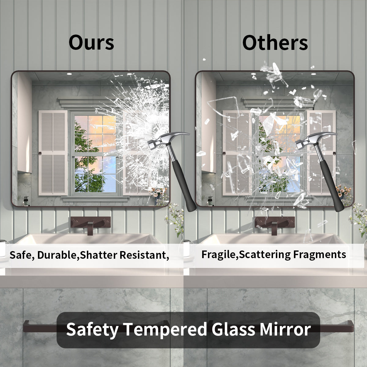 FMNP Taimei 42 in. W x 36 in. H Rectangular Framed Wall Bathroom Vanity Mirror